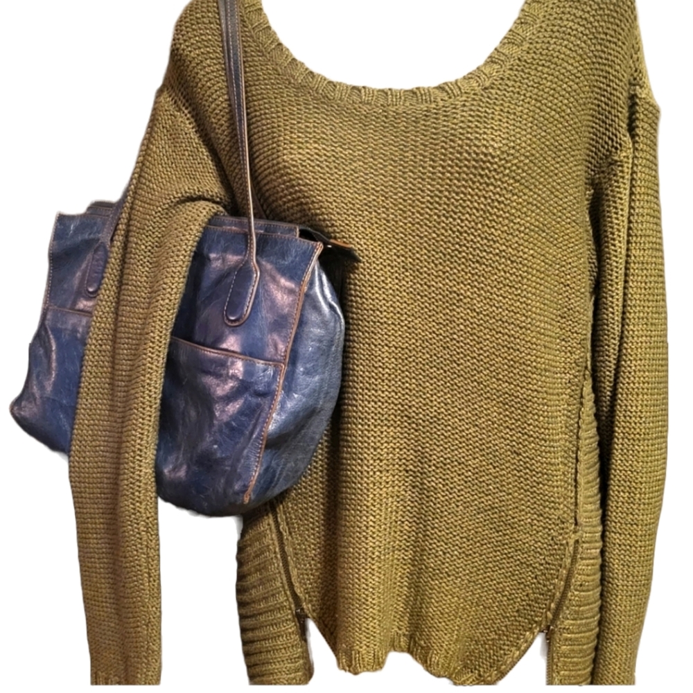 Alya Olive Lightweight Knit Sweater~Functioning Fashion Zippers Lg